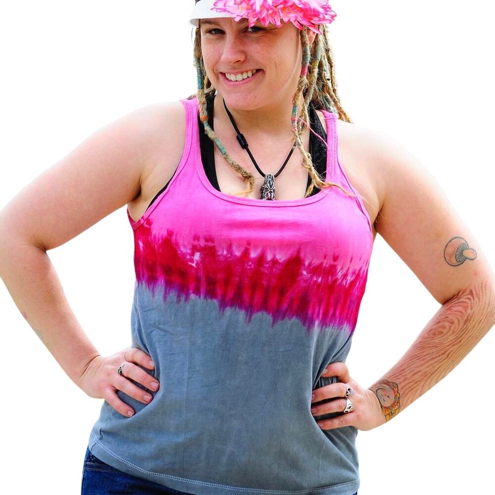 Womens Tank Top Size Large Handcrafted Tie Dye Pink Gray Hippie Summer Brand New